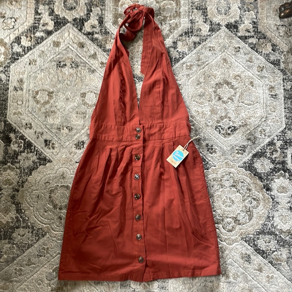 Brand New with Tags Mini Halter Top Button Down Woven Dress